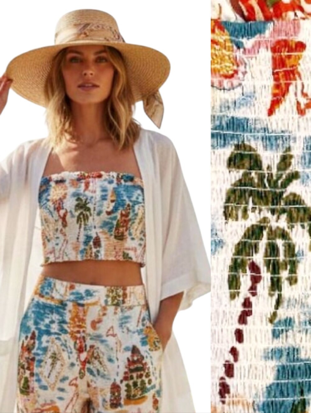 Club Z‎ Collection Beach Tropical Strapless Cropped Smocked Tube Top Large NWT